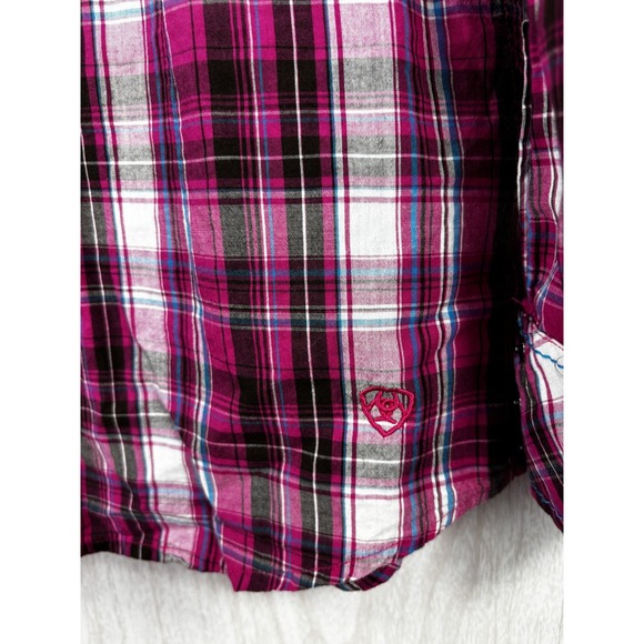 Ariat Pink Plaid Western Snap Shirt L Rodeo Cowgirl Cotton - Picture 6 of 10